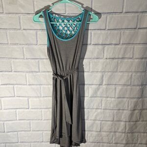 Maurices Stripe Black Turquoise caged back casual dress SZ small teal black